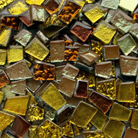 Mozaic din sticlă – Placă din sticlă cu oglindă – amestec auriu - mosaicshop