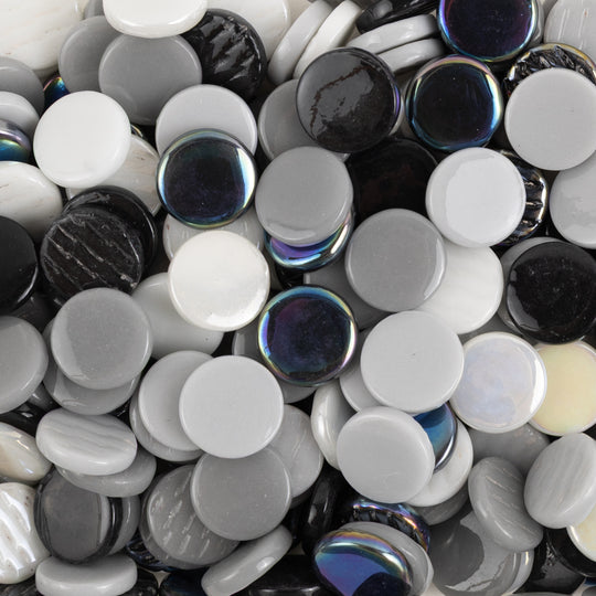 Plăcuță rotundă din sticlă 18mm – amestec negru/alb