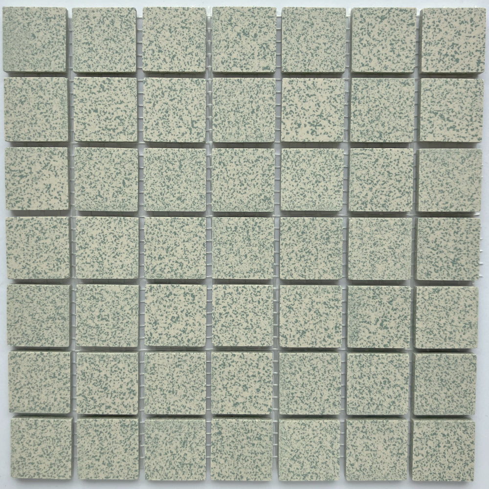Winckelmans Vert 209 Mouchetés 20x20 mm – plăcuțe de mozaic verzi, pătate, pe plasă, vedere de sus