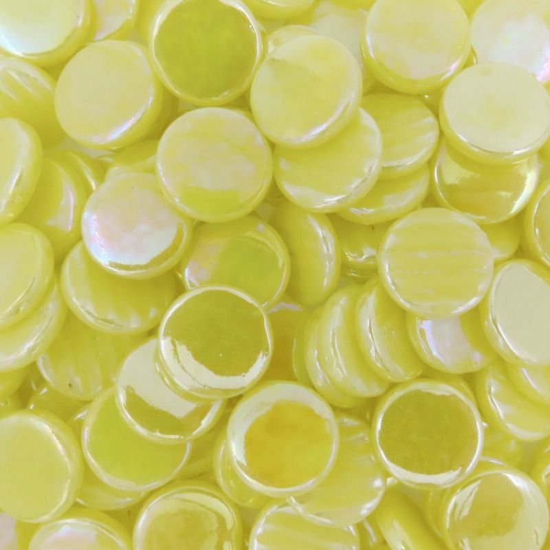 Plăcuță rotundă din sticlă sidefată 18mm – galben acid