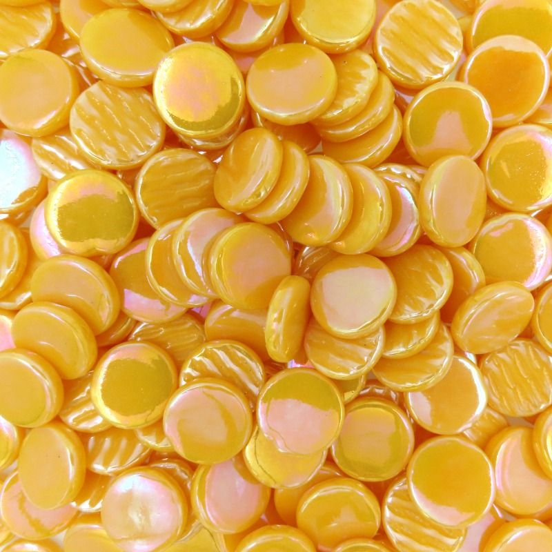Plăcuță rotundă din sticlă sidefată 18mm – galben cald