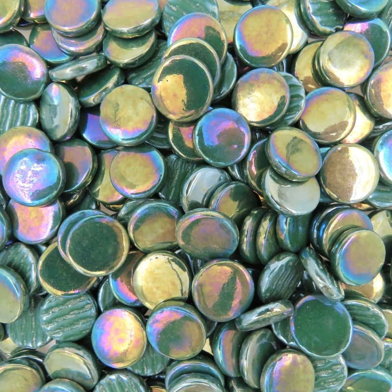 Plăcuță rotundă din sticlă sidefată 18mm – verde molid
