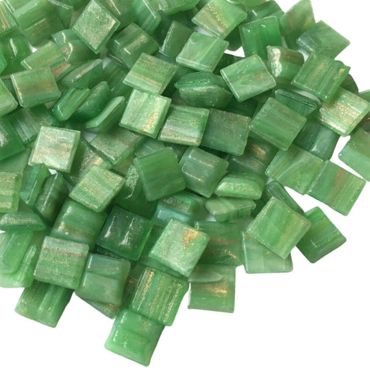 Mozaic din sticlă cu vinișoare aurii 10mm – verde de primăvară