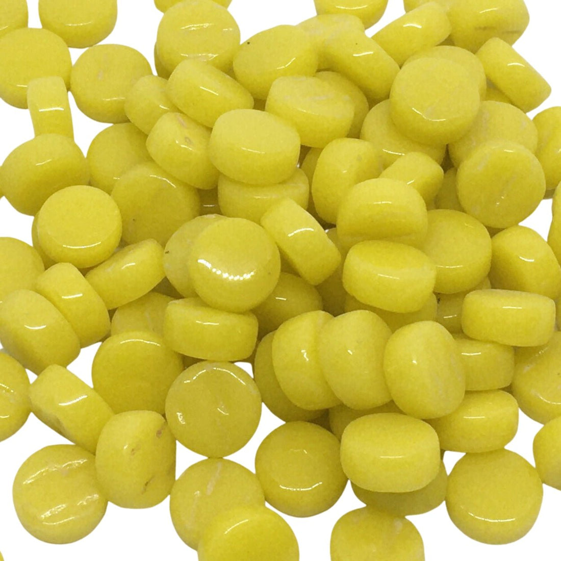 Mozaic din sticlă – Mini discuri 8mm – galben opalin - mosaicshop