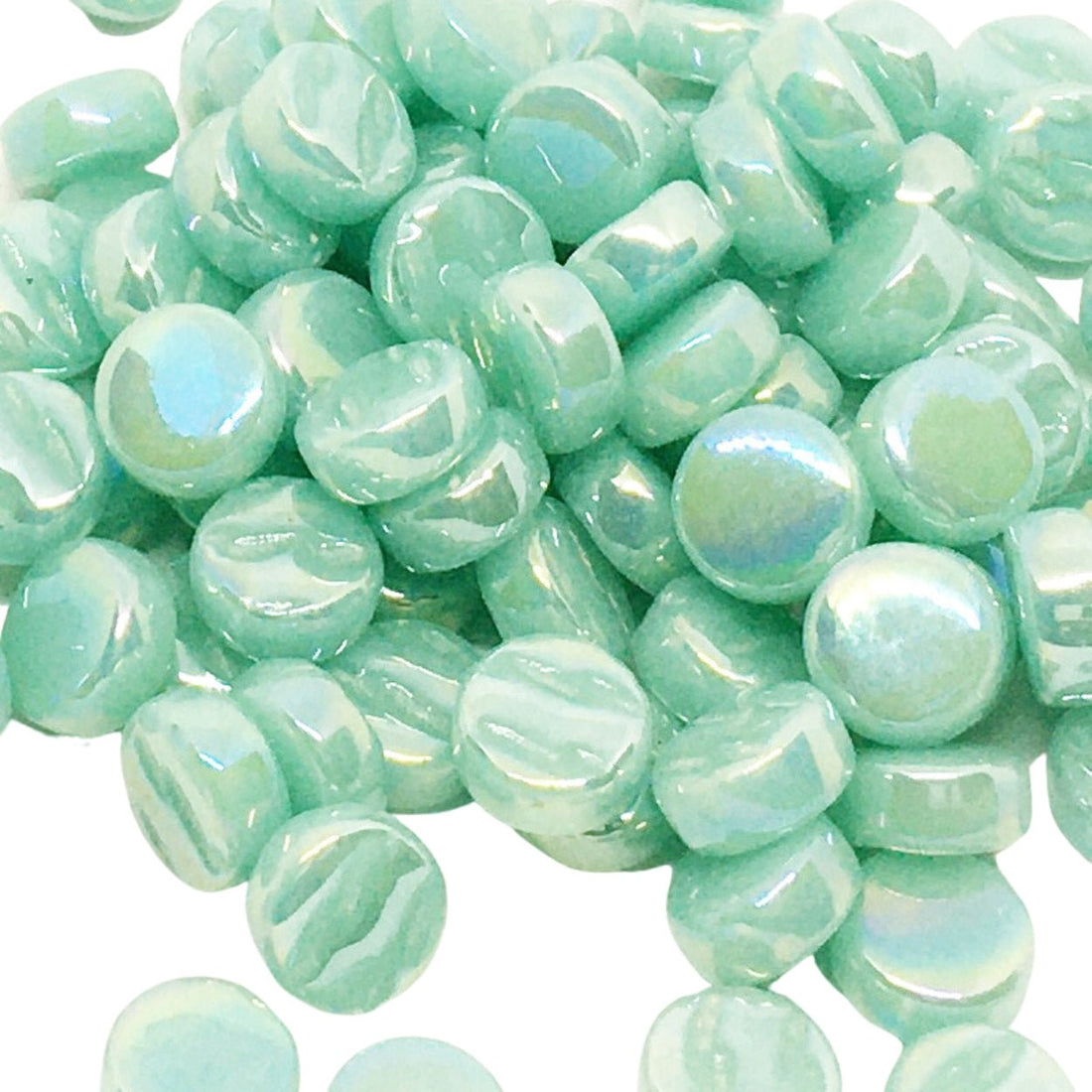 Mozaic din sticlă – Mini discuri sidefate 8mm – cian deschis - mosaicshop