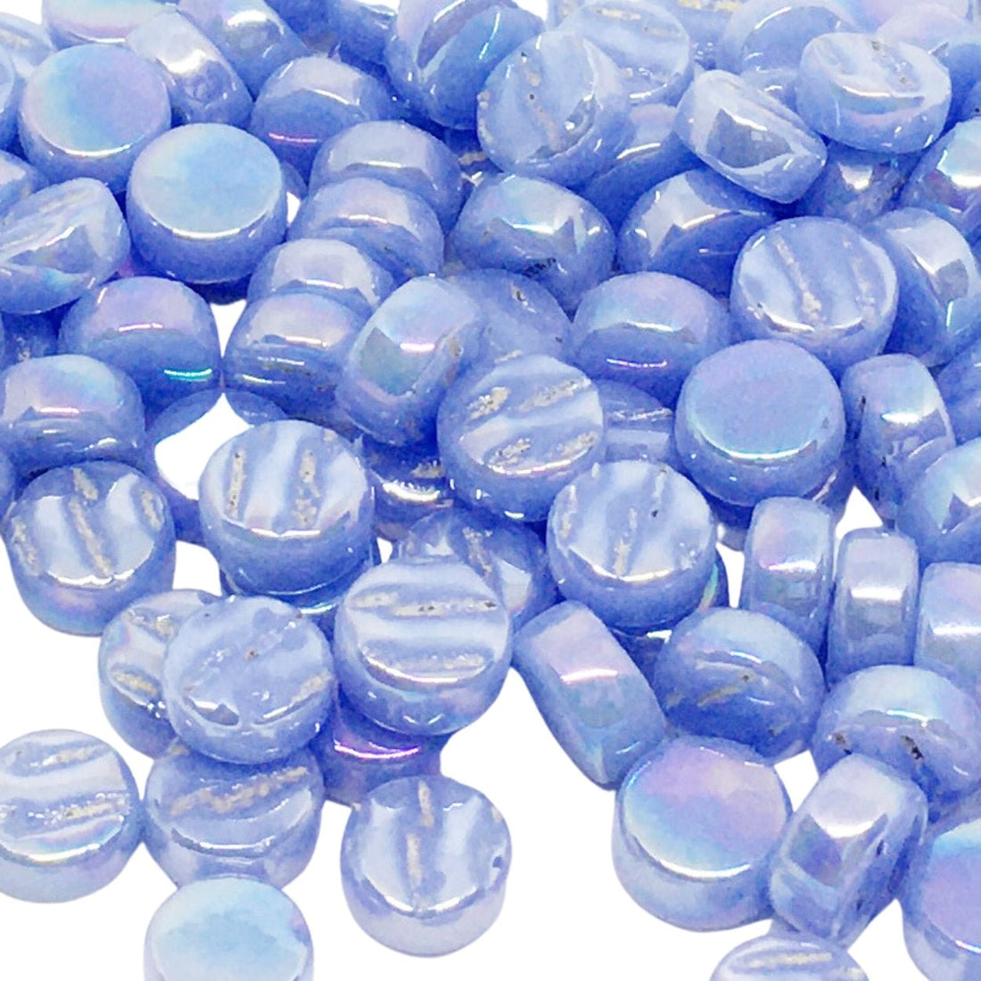 Mozaic din sticlă – Mini discuri sidefate 8mm – albastru deschis - mosaicshop
