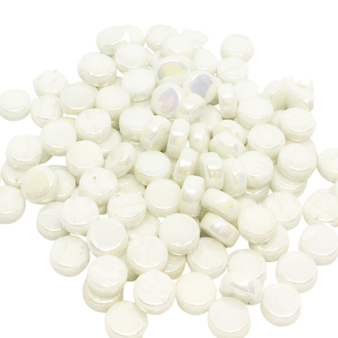 Mozaic din sticlă – Mini discuri sidefate 8mm – alb opalin - mosaicshop