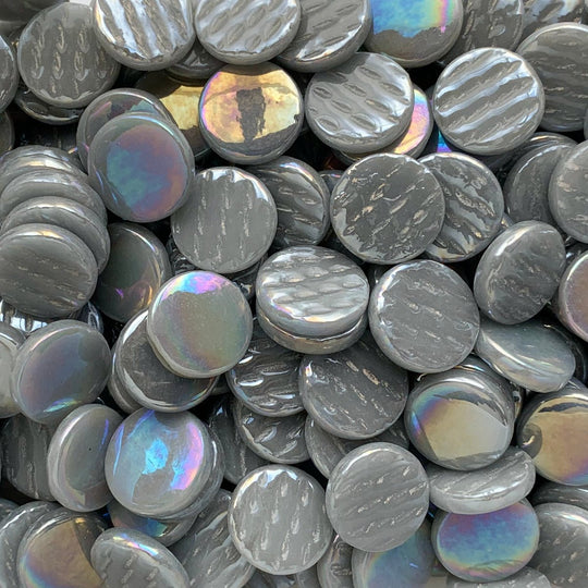 Plăcuță rotundă din sticlă sidefată 18mm – gri